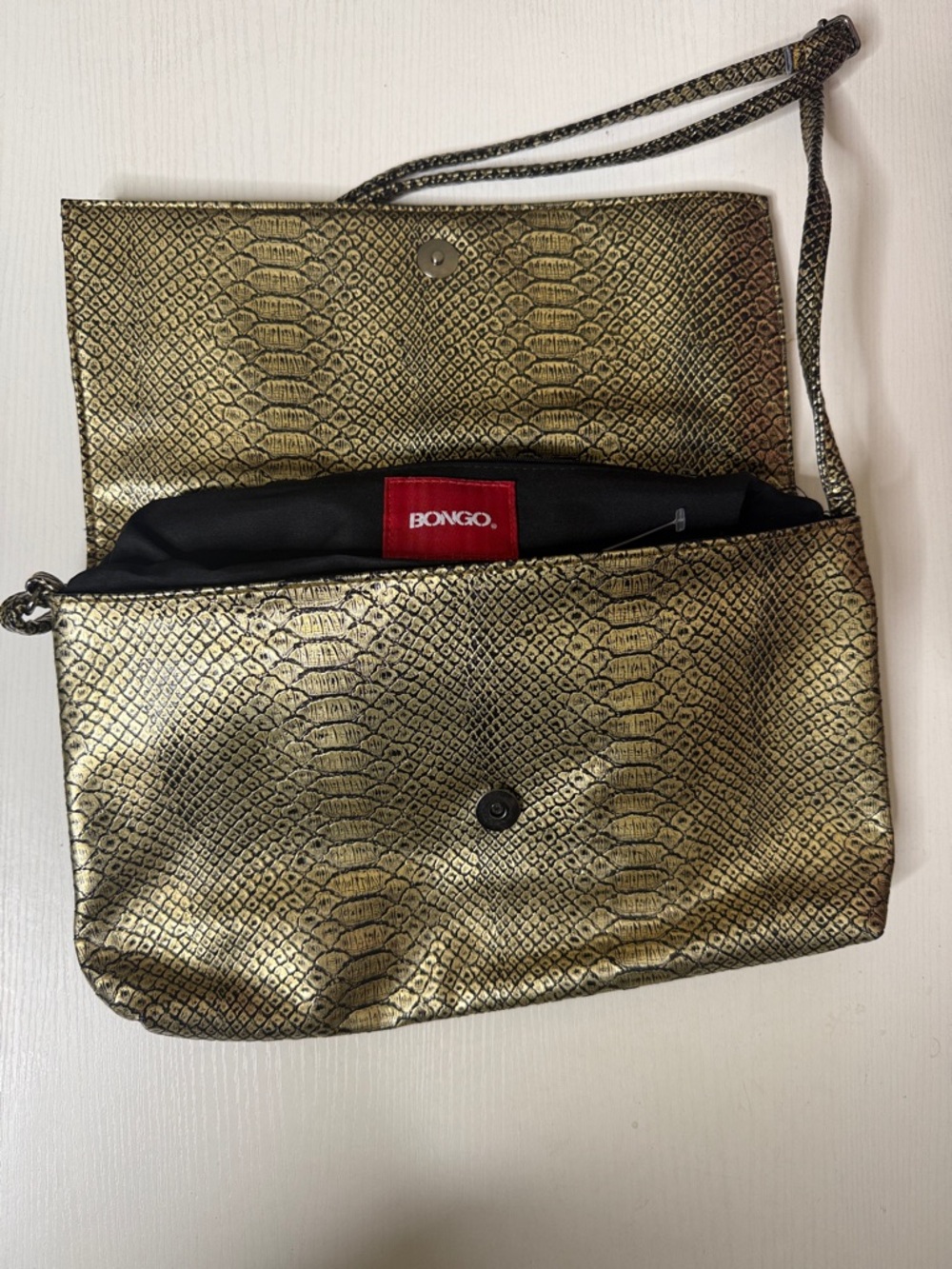 BONGO Metallic Gold Faux-Snakeskin Wristlet Clutch